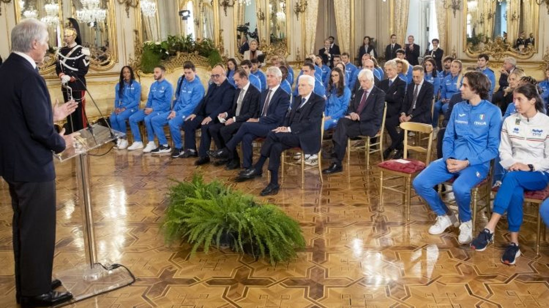 Il Presidente della Repubblica Sergio Mattarella in occasione dell’incontro con la Nazionale italiana di atletica leggera vincitrice della Coppa Europa e con la Nazionale italiana di Pentathlon moderno vincitrice del Campionato del mondo a squadre