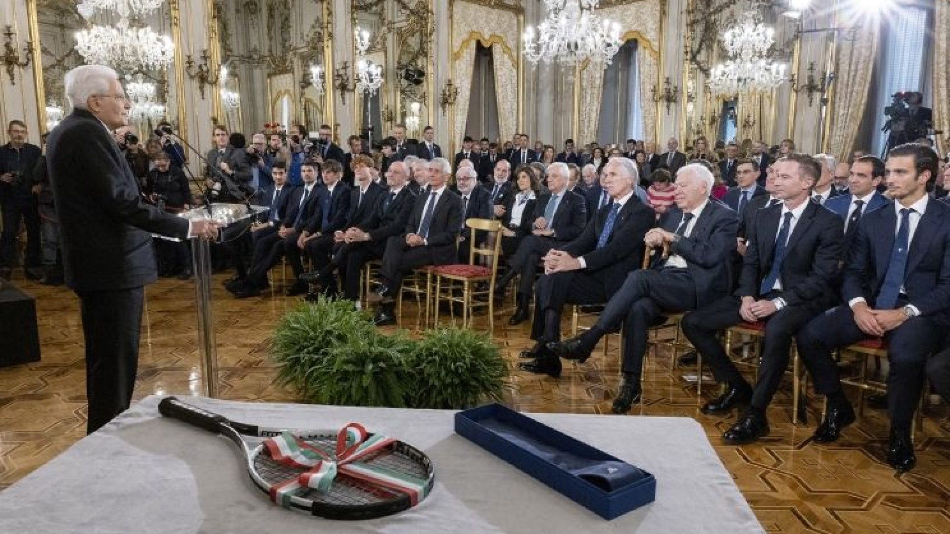 Il Presidente Sergio Mattarella in occasione dell’incontro con la Nazionale italiana maschile di Tennis vincitrice della Coppa Davis 2023