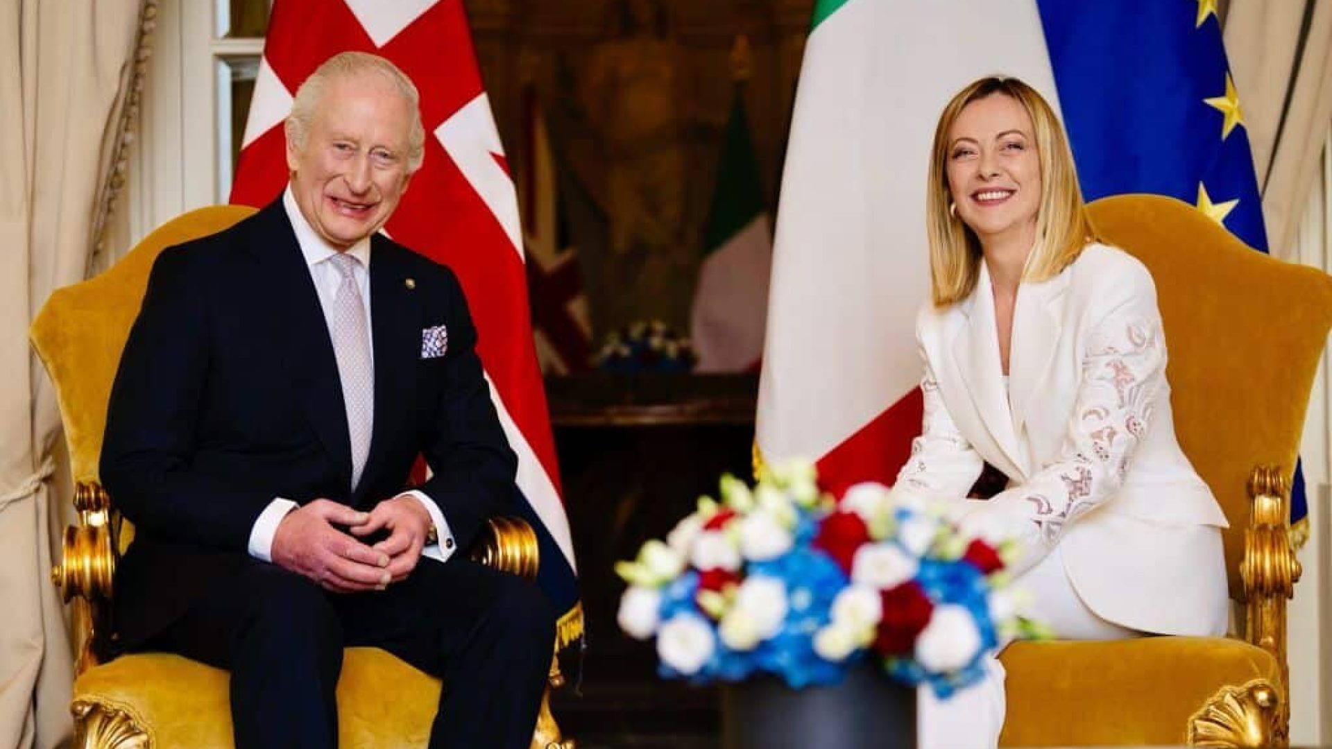 Roma, 09/04/2025 - Il Presidente del Consiglio, Giorgia Meloni, incontra a Villa Doria Pamphilj, Sua Maestà Carlo III, Re del Regno Unito di Gran Bretagna e Irlanda del Nord.